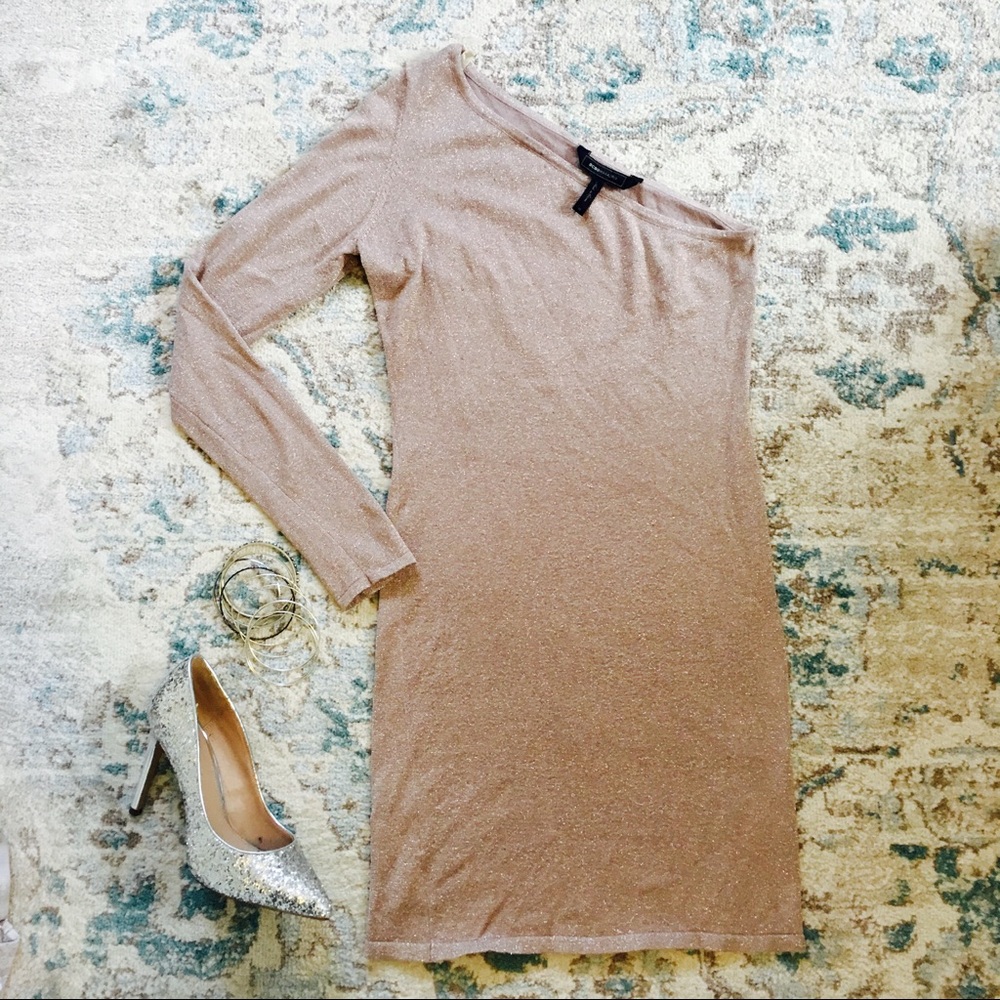 One shoulder sparkle taupe dress